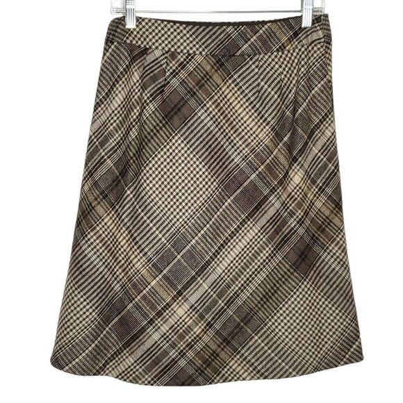 Ann Taylor Loft Wool Plaid A-Line Skirt Sz 6P Petite Cream Brown Yellow Gray - Picture 3 of 5